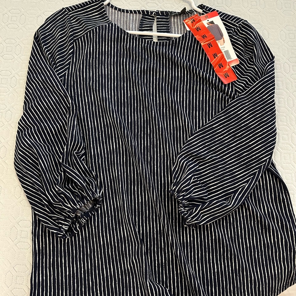 Adrianna Papell Navy and White Striped Top